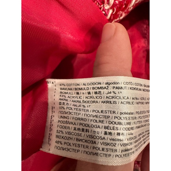 MNG Mango Womens Red White Zip Up Tweed Jacket Raw Fringe Trim Size L - Picture 6 of 11